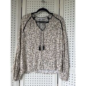 Cupcakes and Cashmere Boho Tassel Women's M Floral Shirt Blouse Yellow Black